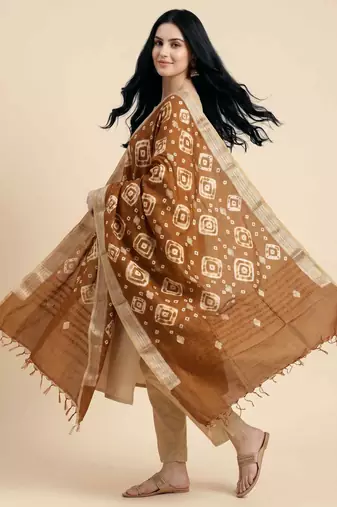 Banarasi pure chiniya silk dupatta in brown colour with zari work
