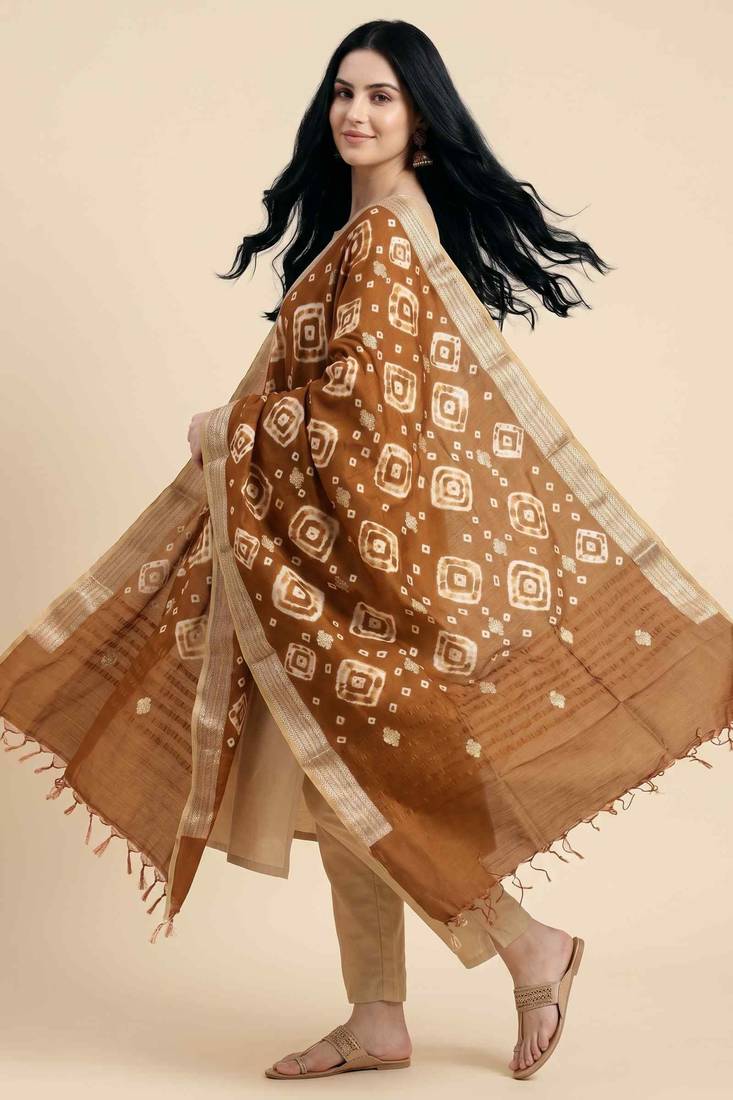 Banarasi pure chiniya silk dupatta in brown colour with zari work