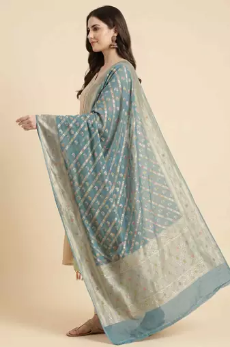 Banarasi pure khaddi georgette silk dupatta in sea green colour with minakari work