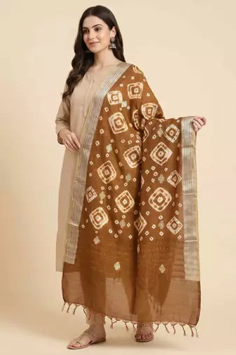 Banarasi pure chiniya silk dupatta in brown colour with zari work