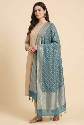 Banarasi pure khaddi georgette silk dupatta in sea green colour with minakari work 5