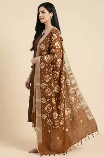 Banarasi pure chiniya silk dupatta in brown colour with zari work