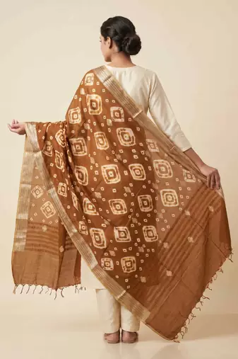 Banarasi pure chiniya silk dupatta in brown colour with zari work
