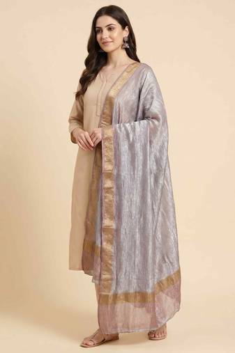 Banarasi pure tissue silk dupatta in purple colour with zari work