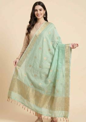 Banarasi pure munga silk dupatta in seagreen colour with zari work 1