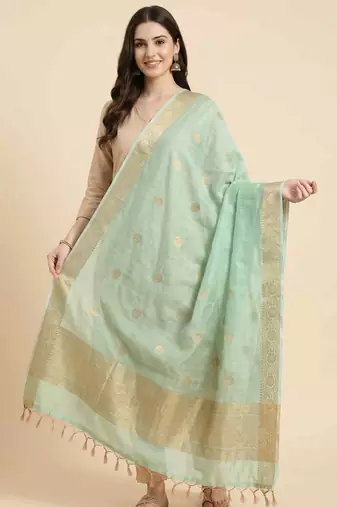 Banarasi pure munga silk dupatta in seagreen colour with zari work