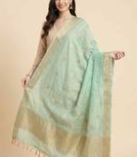 Banarasi pure munga silk dupatta in seagreen colour with zari work