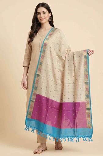 Banarasi pure chiniya silk dupatta in cream colour with zari work
