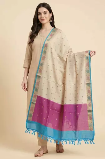 Banarasi pure chiniya silk dupatta in cream colour with zari work