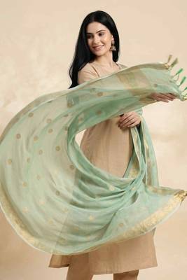 Banarasi pure munga silk dupatta in seagreen colour with zari work 2