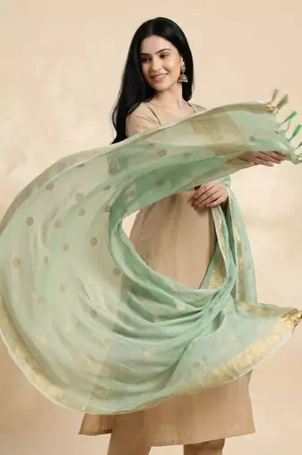 Banarasi pure munga silk dupatta in seagreen colour with zari work