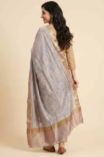 Banarasi pure tissue silk dupatta in purple colour with zari work