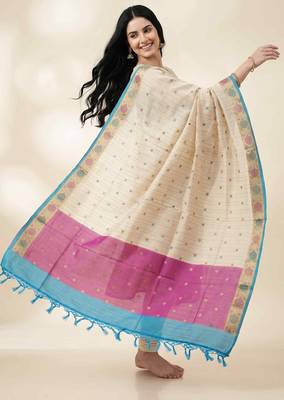 Banarasi pure chiniya silk dupatta in cream colour with zari work 2