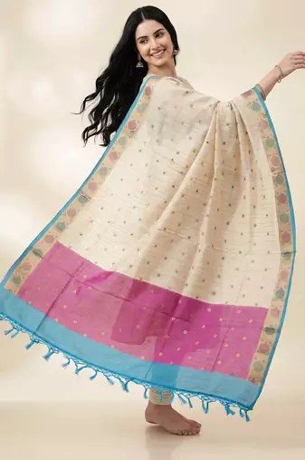 Banarasi pure chiniya silk dupatta in cream colour with zari work