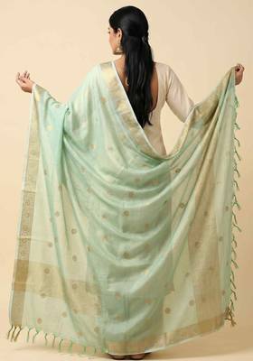 Banarasi pure munga silk dupatta in seagreen colour with zari work 3
