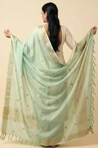 Banarasi pure munga silk dupatta in seagreen colour with zari work