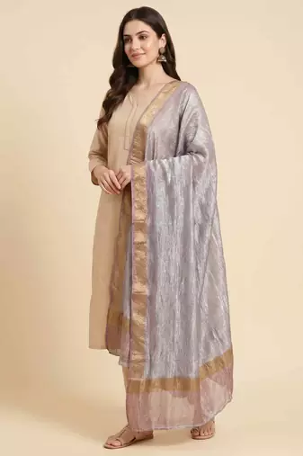 Banarasi pure tissue silk dupatta in purple colour with zari work