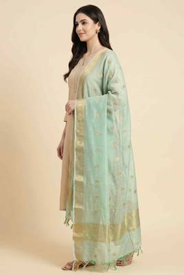 Banarasi pure munga silk dupatta in seagreen colour with zari work 4