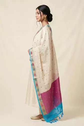 Banarasi pure chiniya silk dupatta in cream colour with zari work