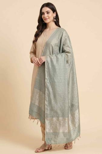 Banarasi pure chiniya crust silk dupatta in pistagreen colour with zari work