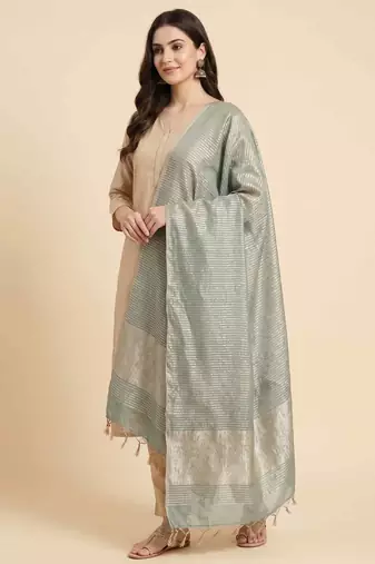 Banarasi pure chiniya crust silk dupatta in pistagreen colour with zari work