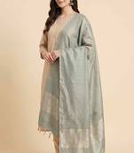 Banarasi pure chiniya crust silk dupatta in pistagreen colour with zari work