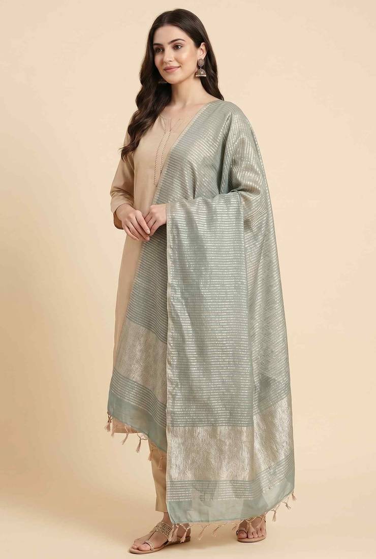 Banarasi pure chiniya crust silk dupatta in pistagreen colour with zari work