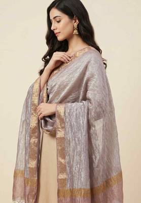 Banarasi pure tissue silk dupatta in purple colour with zari work 5