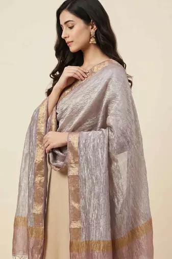 Banarasi pure tissue silk dupatta in purple colour with zari work