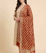 Banarasi pure khaddi georgette silk dupatta in orange colour with zari work