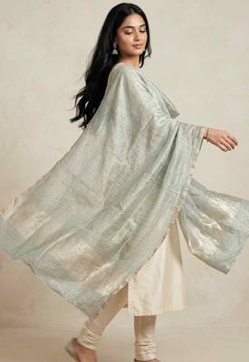 Banarasi pure chiniya crust silk dupatta in pistagreen colour with zari work 3
