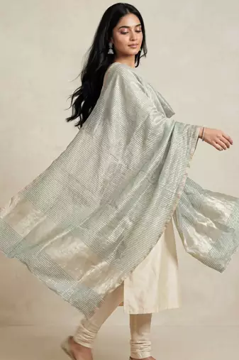 Banarasi pure chiniya crust silk dupatta in pistagreen colour with zari work