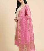 Banarasi cotton silk dupatta in pink colour with zari booti work