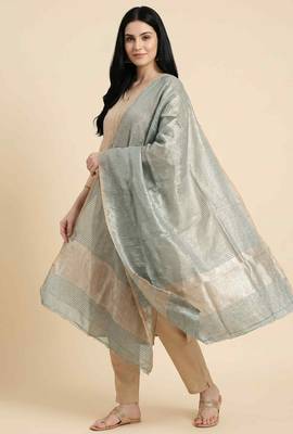 Banarasi pure chiniya crust silk dupatta in pistagreen colour with zari work 4