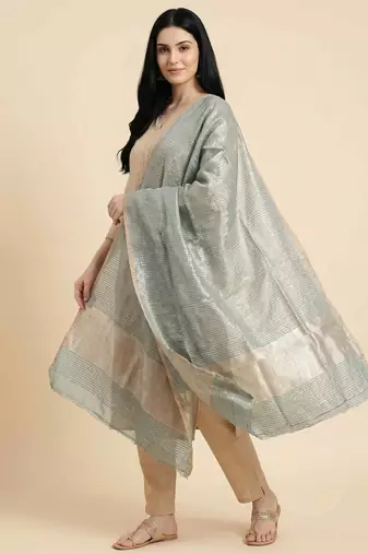 Banarasi pure chiniya crust silk dupatta in pistagreen colour with zari work