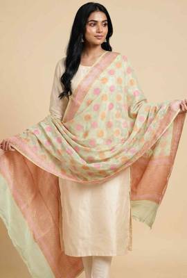 Banarasi pure khaddi georgette silk dupatta in yellow colour with zari work 1