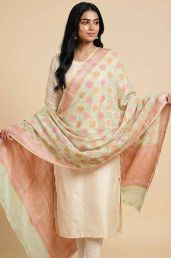 Banarasi pure khaddi georgette silk dupatta in yellow colour with zari work