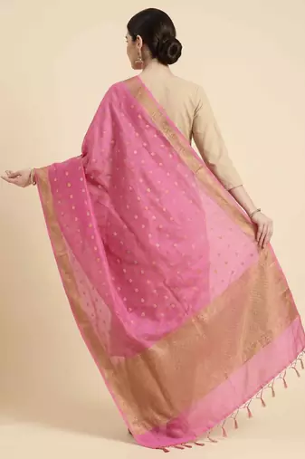 Banarasi cotton silk dupatta in pink colour with zari booti work