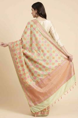 Banarasi pure khaddi georgette silk dupatta in yellow colour with zari work 2
