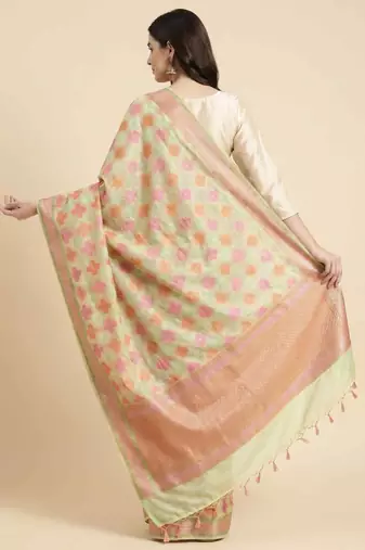 Banarasi pure khaddi georgette silk dupatta in yellow colour with zari work