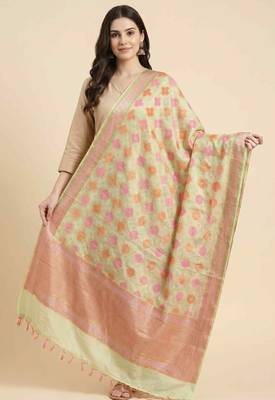 Banarasi pure khaddi georgette silk dupatta in yellow colour with zari work 3