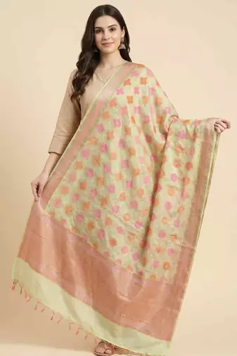 Banarasi pure khaddi georgette silk dupatta in yellow colour with zari work