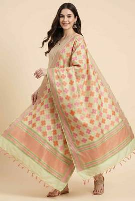 Banarasi pure khaddi georgette silk dupatta in yellow colour with zari work 1