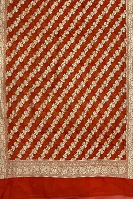 Banarasi pure khaddi georgette silk dupatta in orange colour with zari work 6