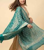 Banarasi pure khaddi georgette silk dupatta in green colour with zari work