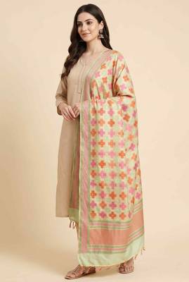 Banarasi pure khaddi georgette silk dupatta in yellow colour with zari work 2