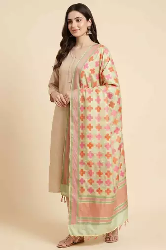 Banarasi pure khaddi georgette silk dupatta in yellow colour with zari work