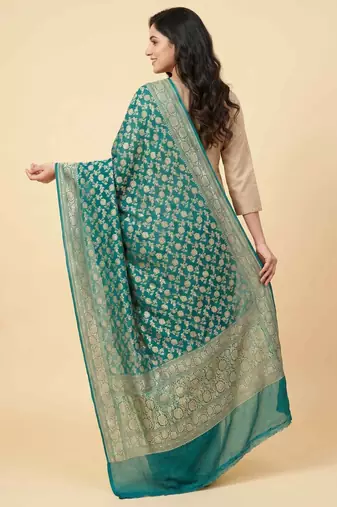 Banarasi pure khaddi georgette silk dupatta in green colour with zari work