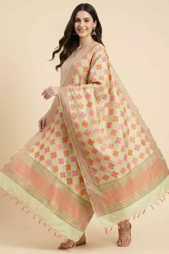 Banarasi pure khaddi georgette silk dupatta in yellow colour with zari work
