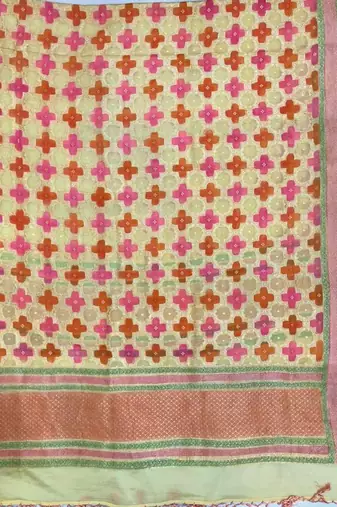 Banarasi pure khaddi georgette silk dupatta in yellow colour with zari work